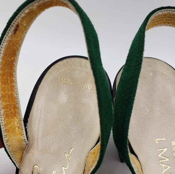 Vintage MCM Green Suede Patent Leather Heels Slingback Block Heel Mary Jane - Picture 9 of 11